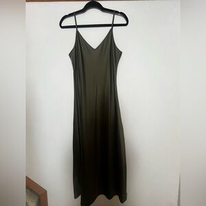 ICON Olive Green Slip Maxi Dress with V-Neck